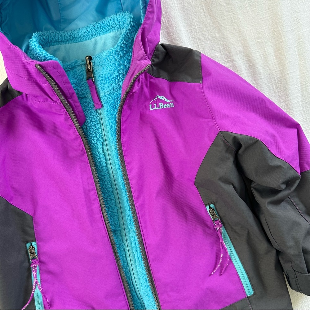 LL Bean Toddler 3-in-1 Lined Parka Coat 3T Fleece Jacket Purple Blue Hooded